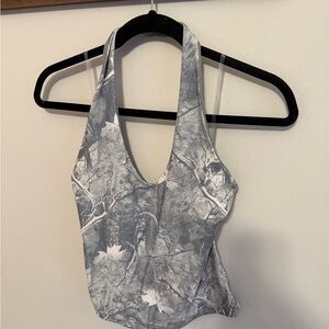Gray & Green Halter Top with Tree Print